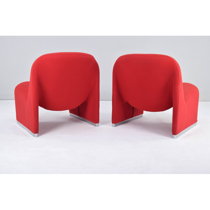 Pair of vintage red wool Alky armchairs by Giancarlo Piretti for Castelli, Italy 1970s