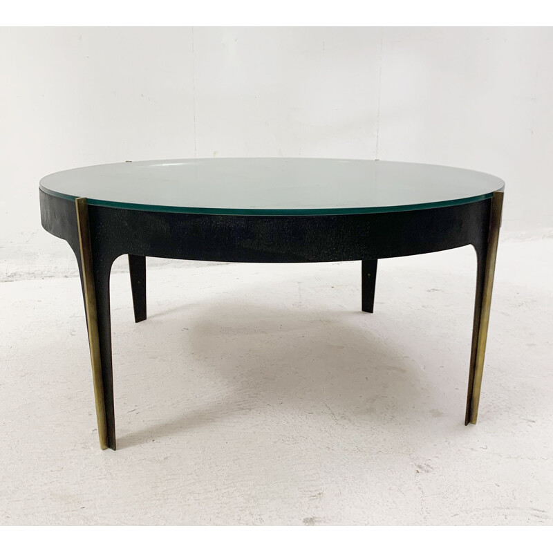 Table basse vintage en verre et laiton par Max Ingrand pour Fontana Arte, Italie 1950