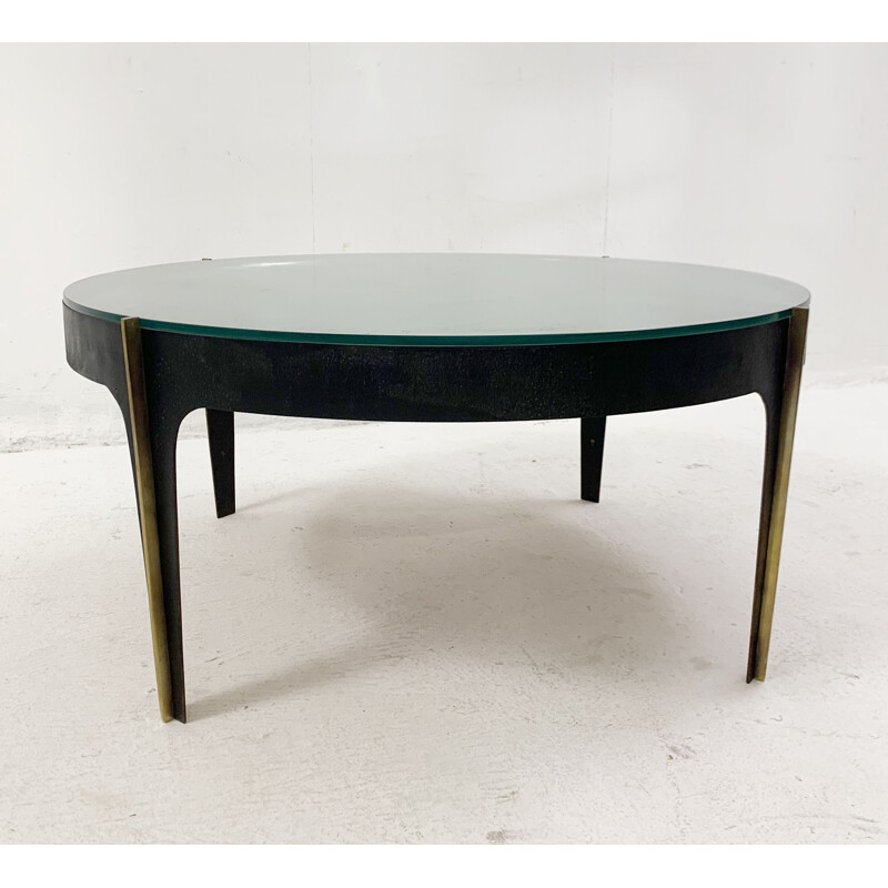 Vintage glass and brass coffee table by Max Ingrand for Fontana Arte, Italy 1950