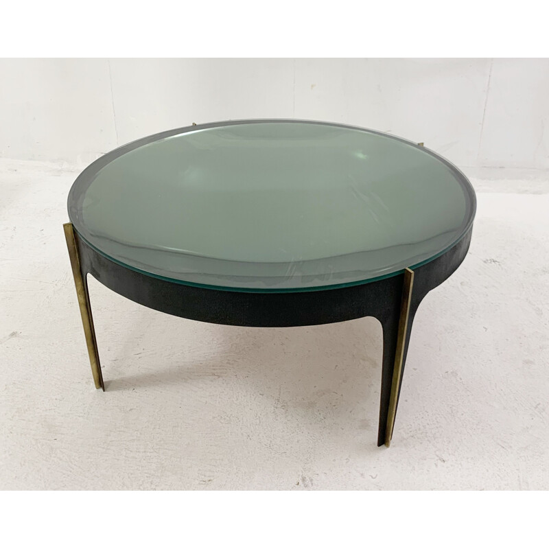 Vintage glass and brass coffee table by Max Ingrand for Fontana Arte, Italy 1950