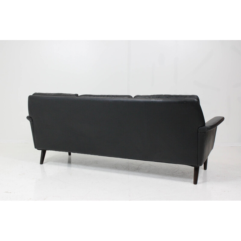 Canapé vintage en cuir noir, Hans OLSEN - 1960
