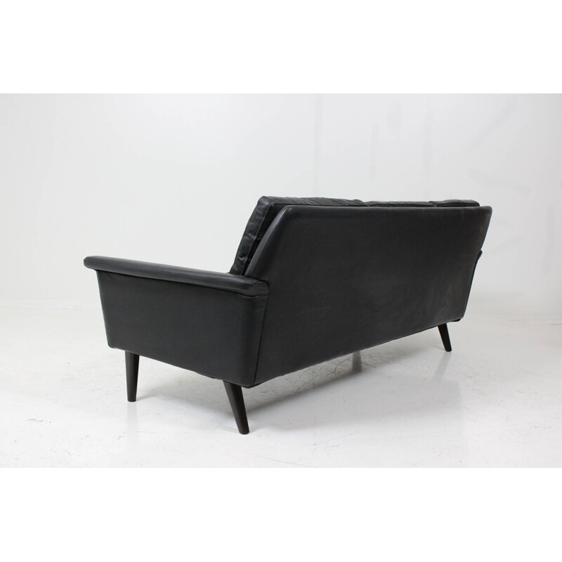 Canapé vintage en cuir noir, Hans OLSEN - 1960