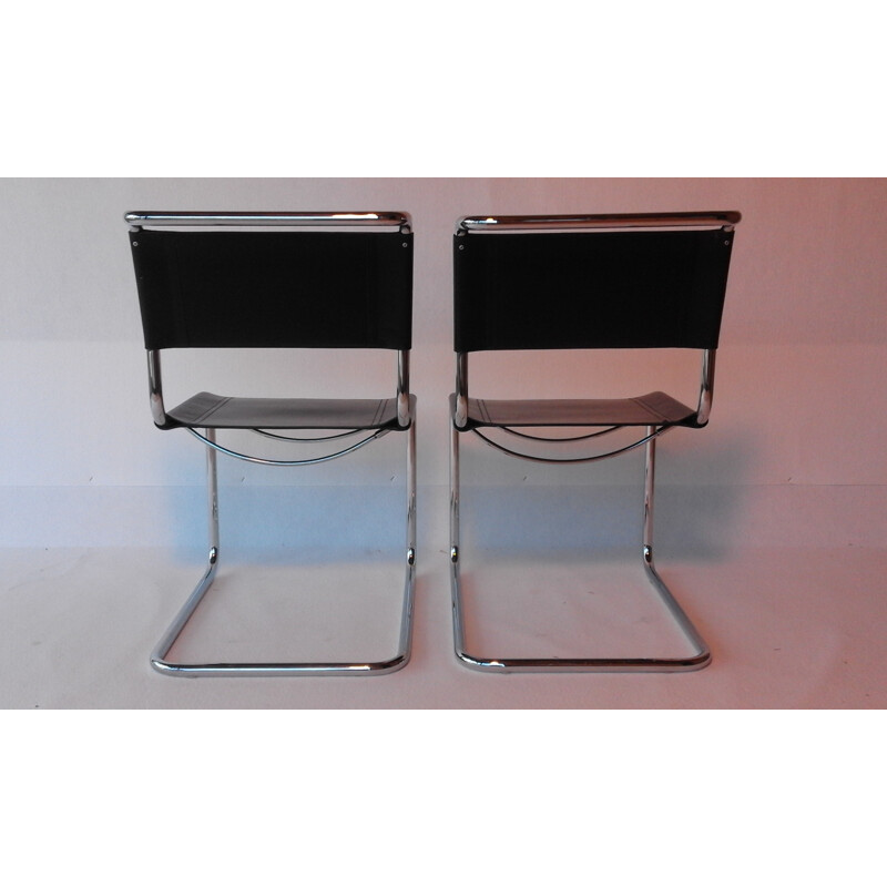 Pair of "S33" black leather chairs, Mart STAM - 1990s