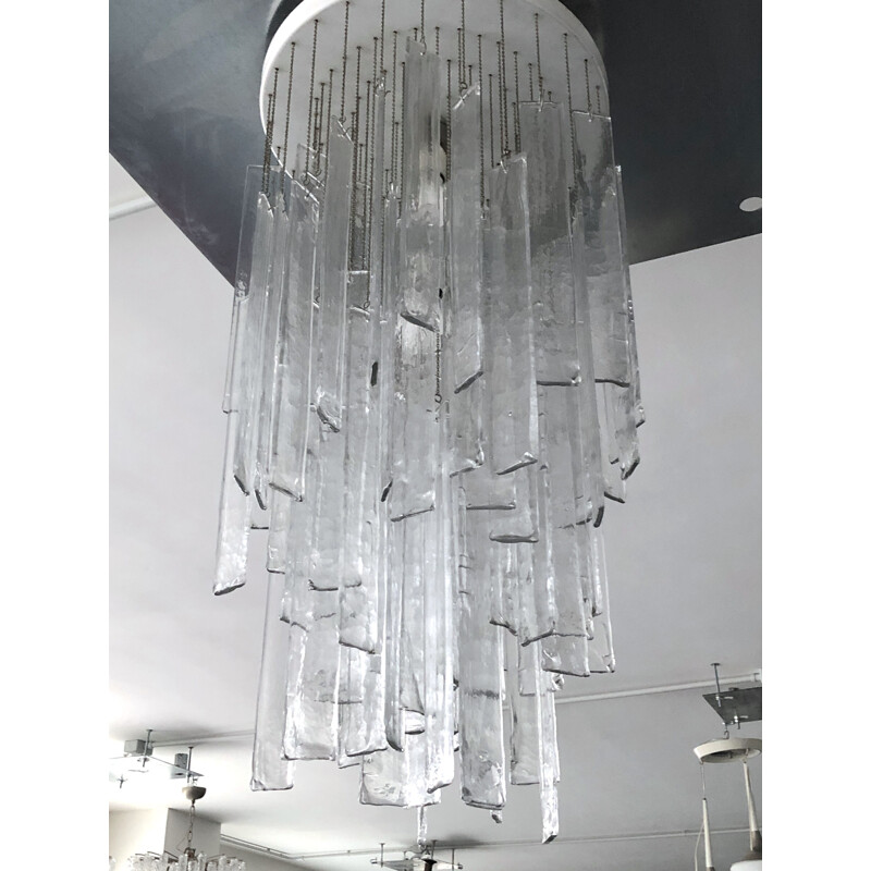 Vintage clear Murano glass elements chandelier for Mazzega, 1970s