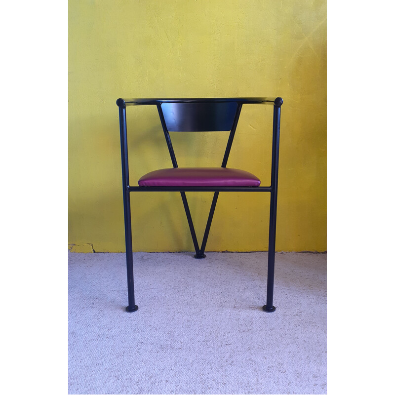 Vintage black lacquered tubular steel office chair, 1980