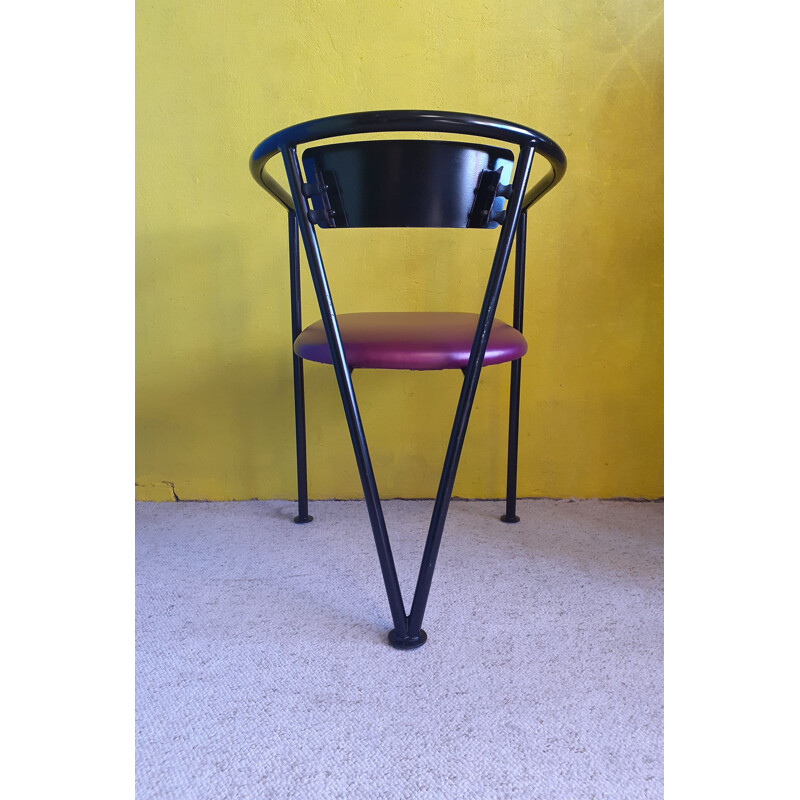 Silla de oficina vintage de tubo de acero lacado en negro, 1980