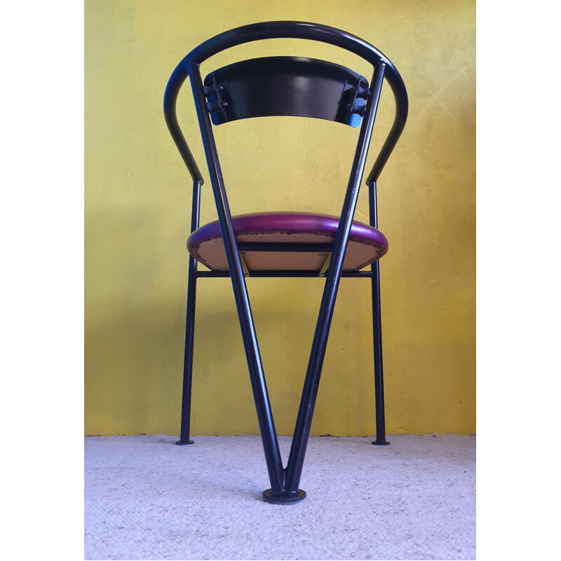 Silla de oficina vintage de tubo de acero lacado en negro, 1980