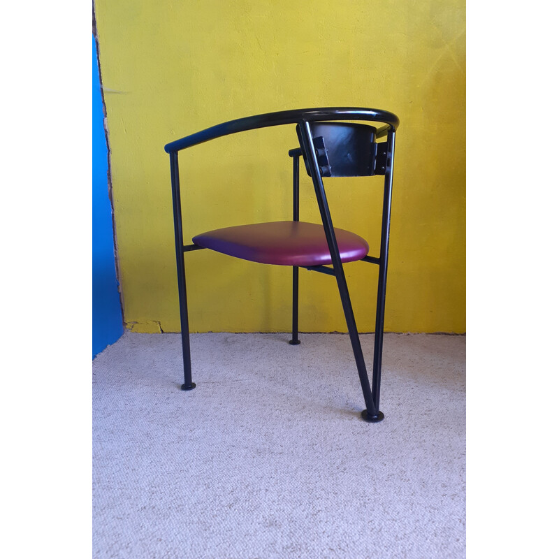 Silla de oficina vintage de tubo de acero lacado en negro, 1980