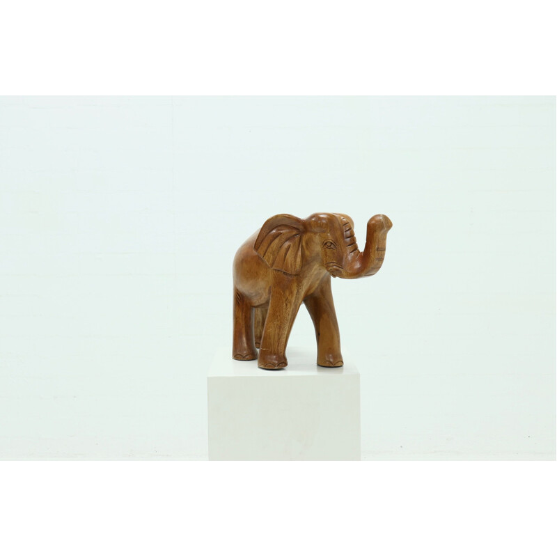 Vintage carved teak elephant, 1970
