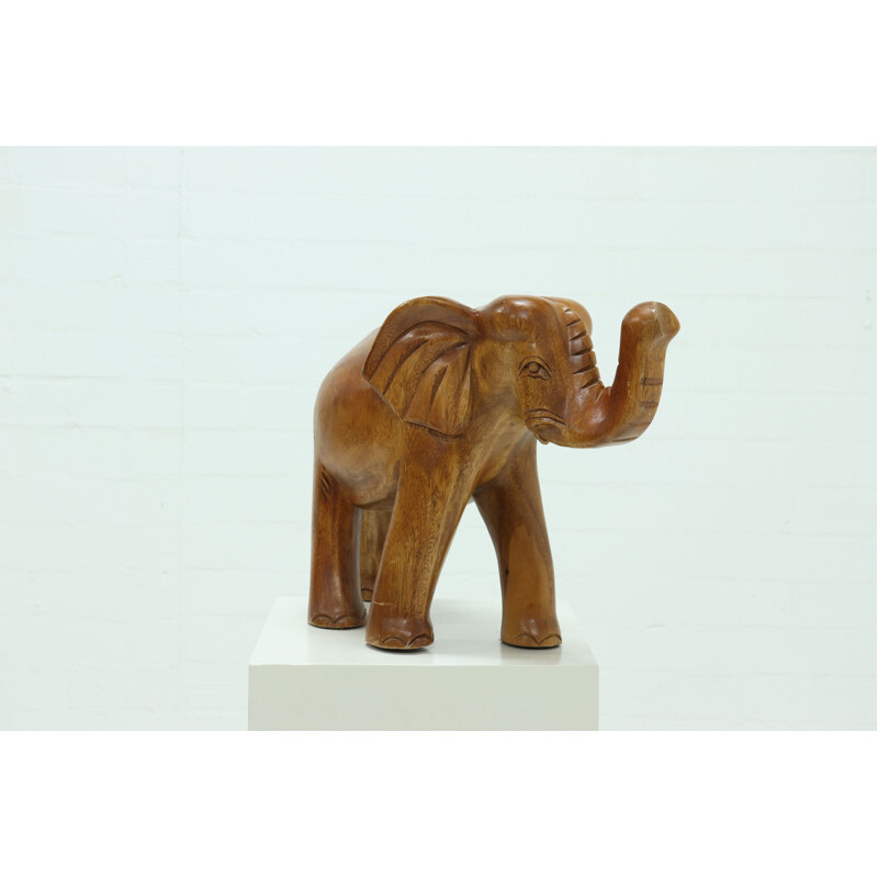 Vintage carved teak elephant, 1970