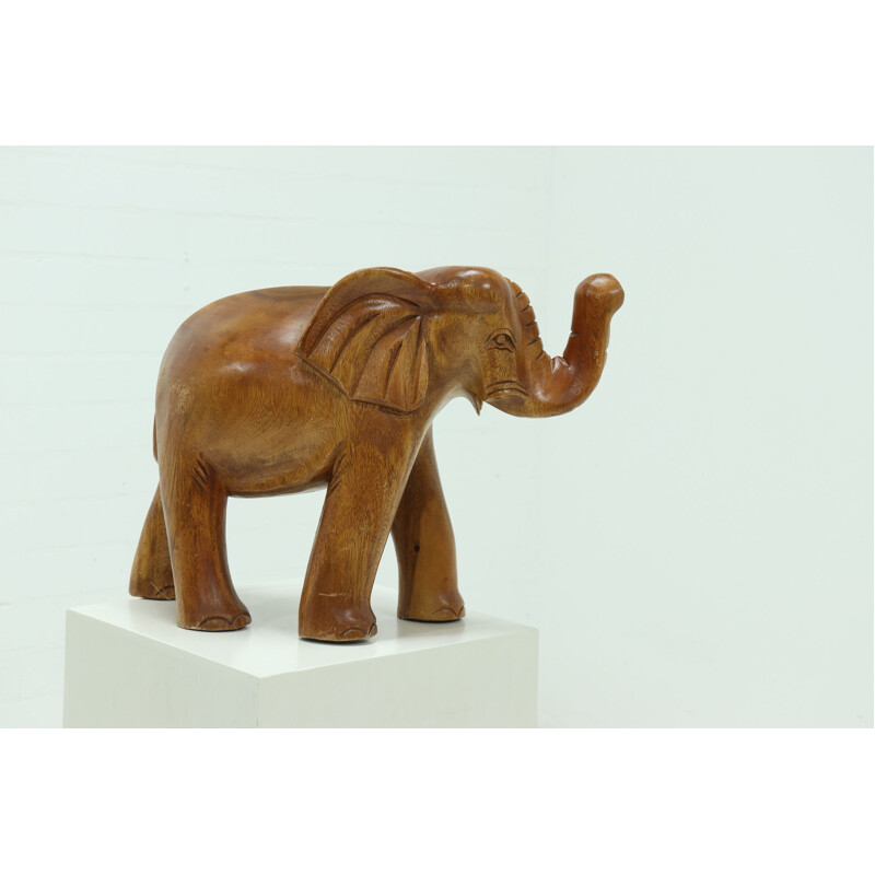 Elefante vintage intagliato in teak, 1970