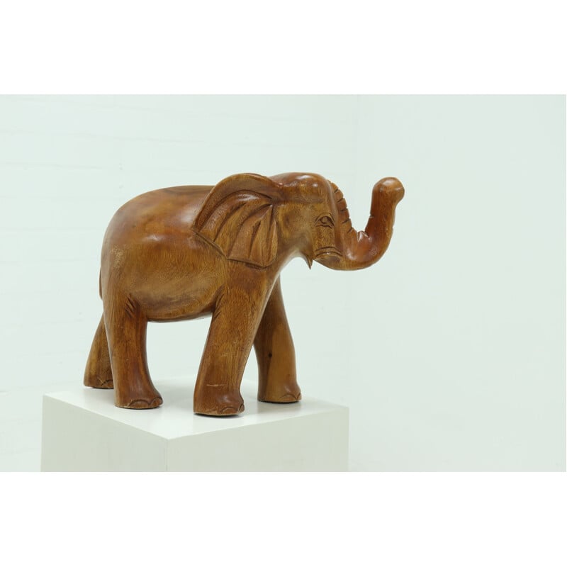 Vintage carved teak elephant, 1970