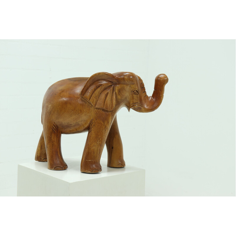 Vintage teak gesneden olifant, 1970