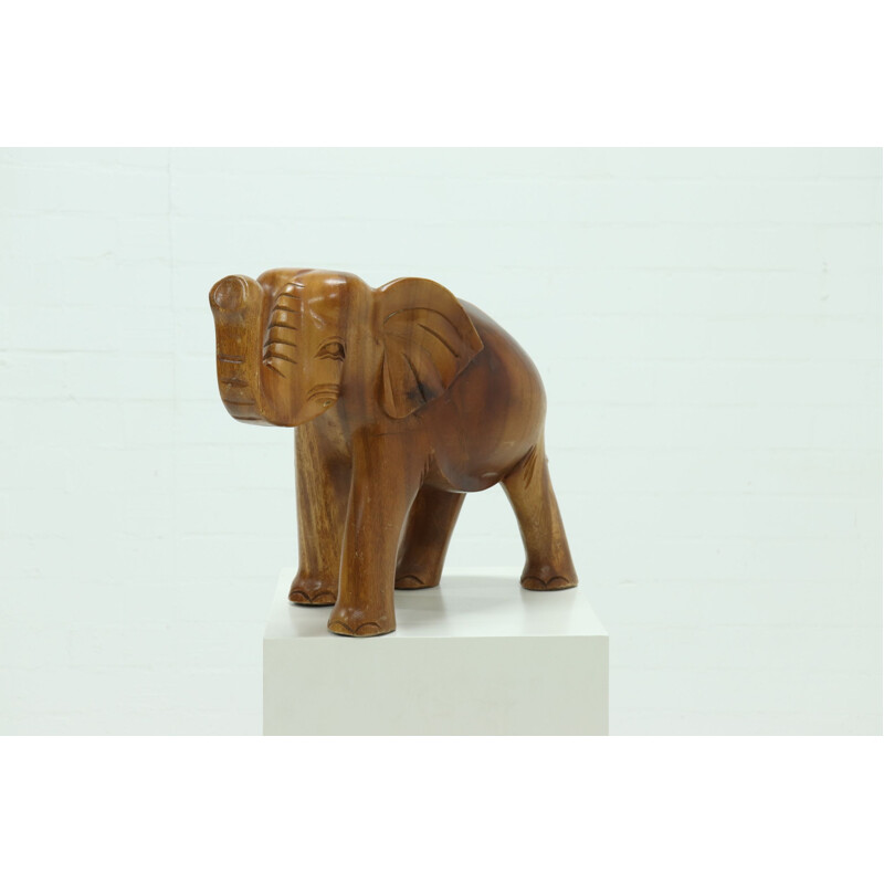 Vintage carved teak elephant, 1970