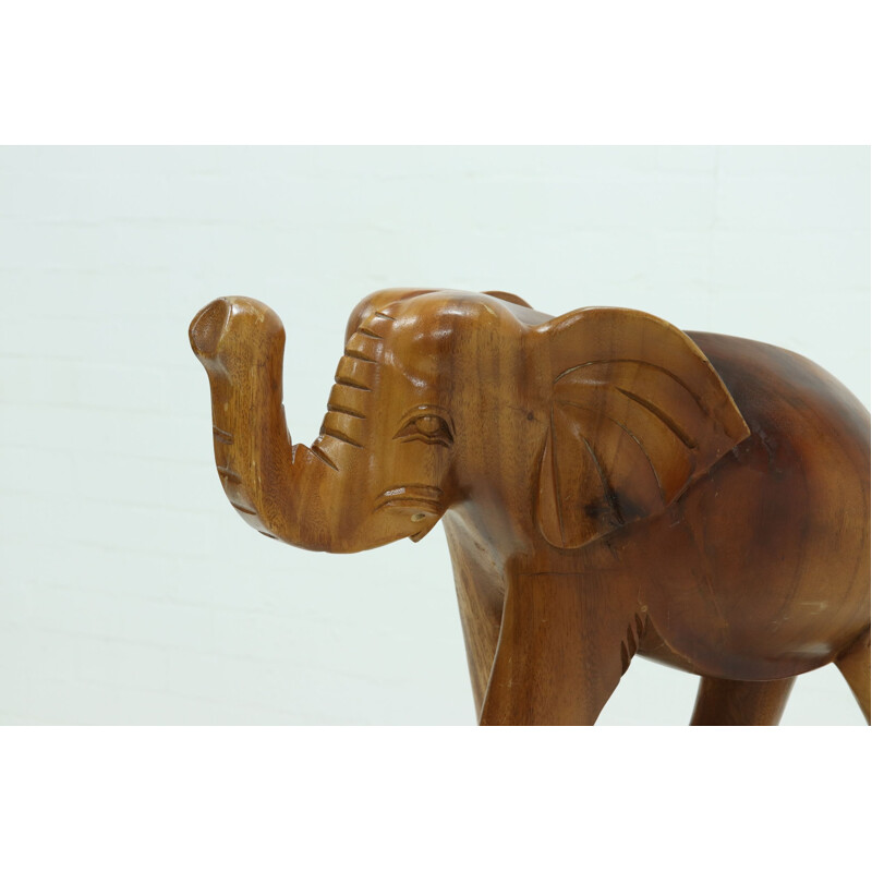 Vintage carved teak elephant, 1970