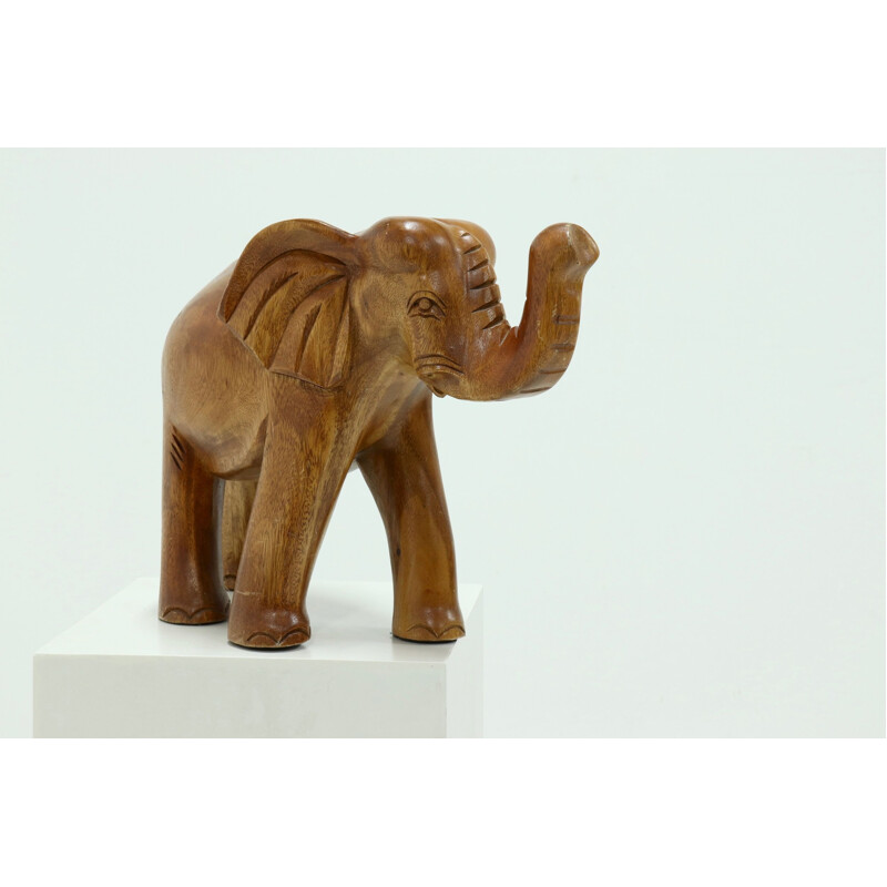 Vintage carved teak elephant, 1970