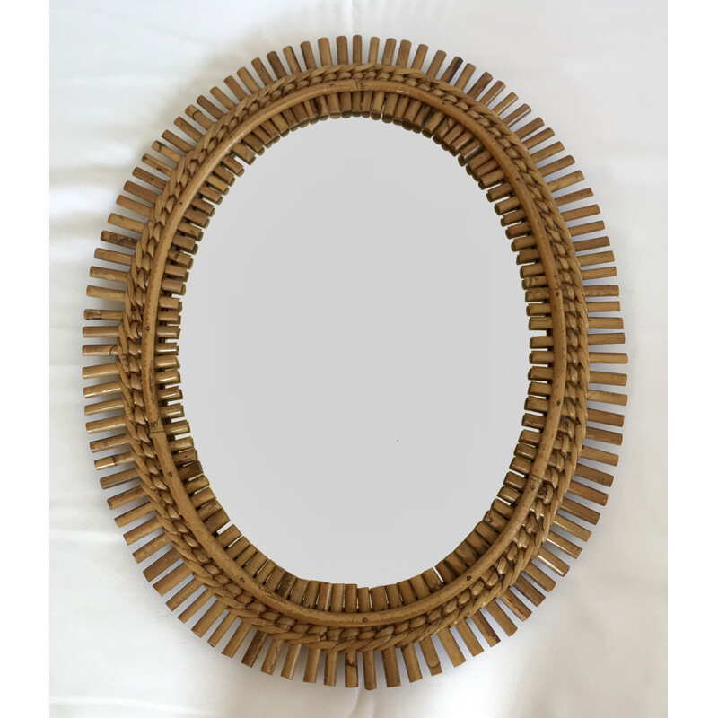 Ovaler Vintage-Spiegel aus Rattan von Marco Minbre für Bonacina, Italien 1960