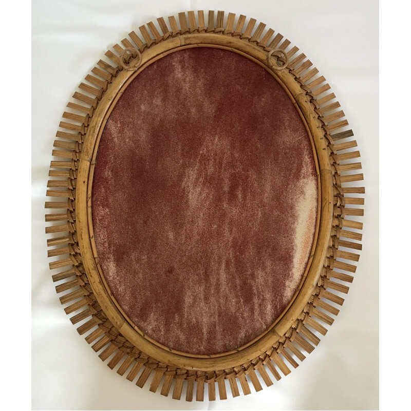 Vintage ovale spiegel in rotan van Marco Minbre voor Bonacina, Italië 1960