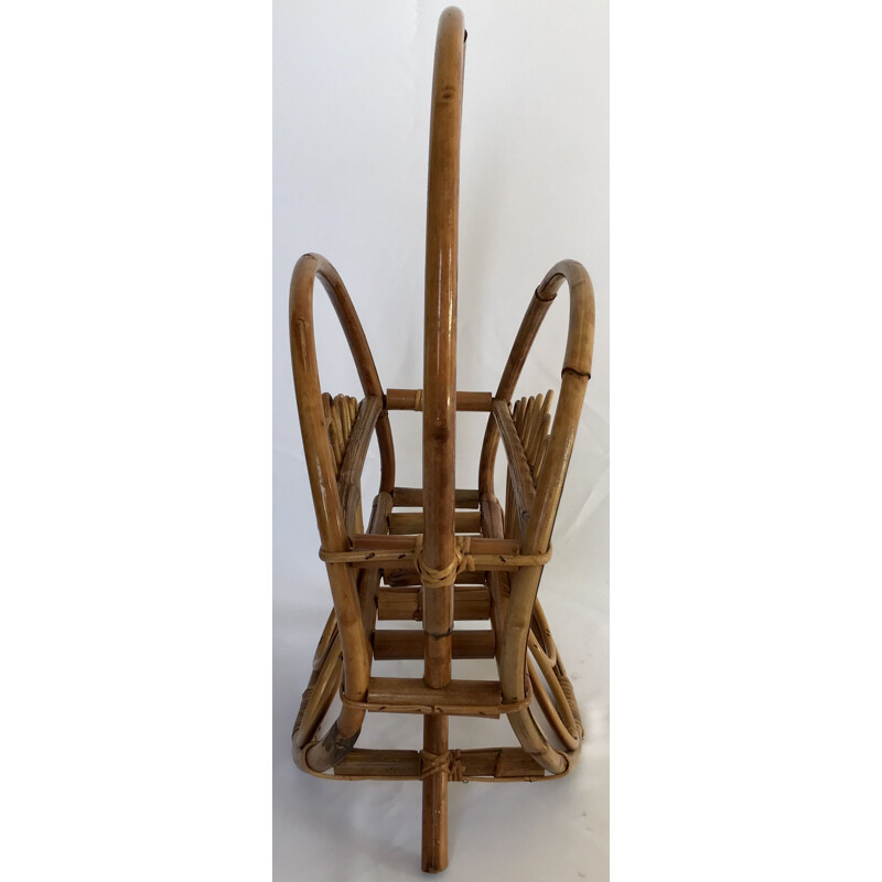 Vintage rattan peacock tail magazine rack, Italy 1950-1960