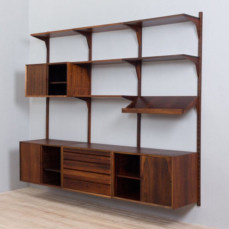 Vintage three bay modular Danish wall unit in rosewood by Cadovius, 1960s