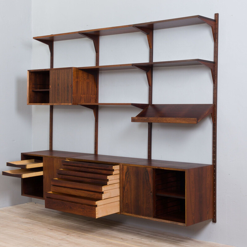 Vintage three bay modular Danish wall unit in rosewood by Cadovius, 1960s