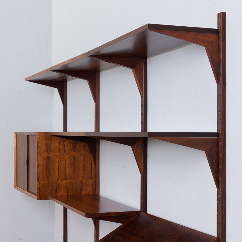Vintage three bay modular Danish wall unit in rosewood by Cadovius, 1960s