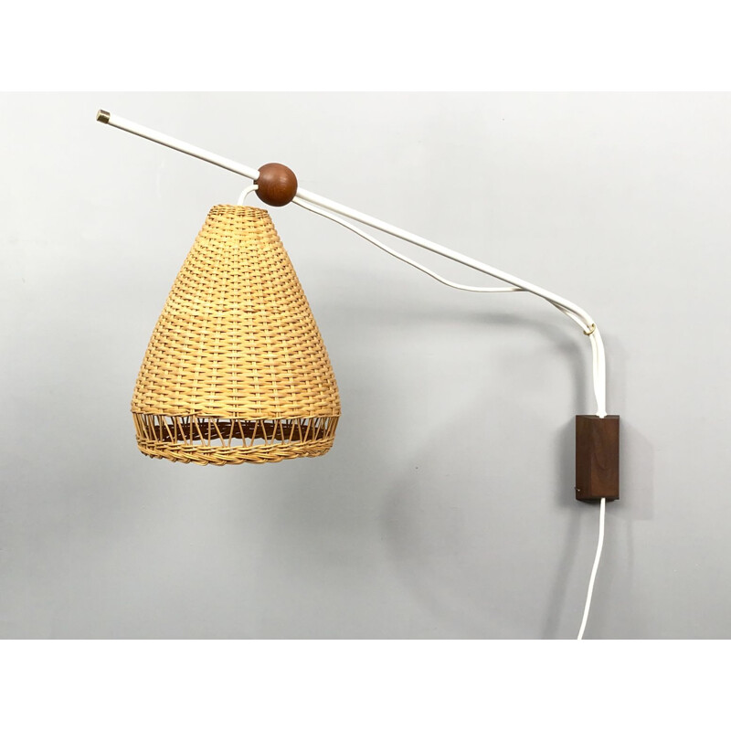 Vintage teakhouten wandlamp, Denemarken 1960