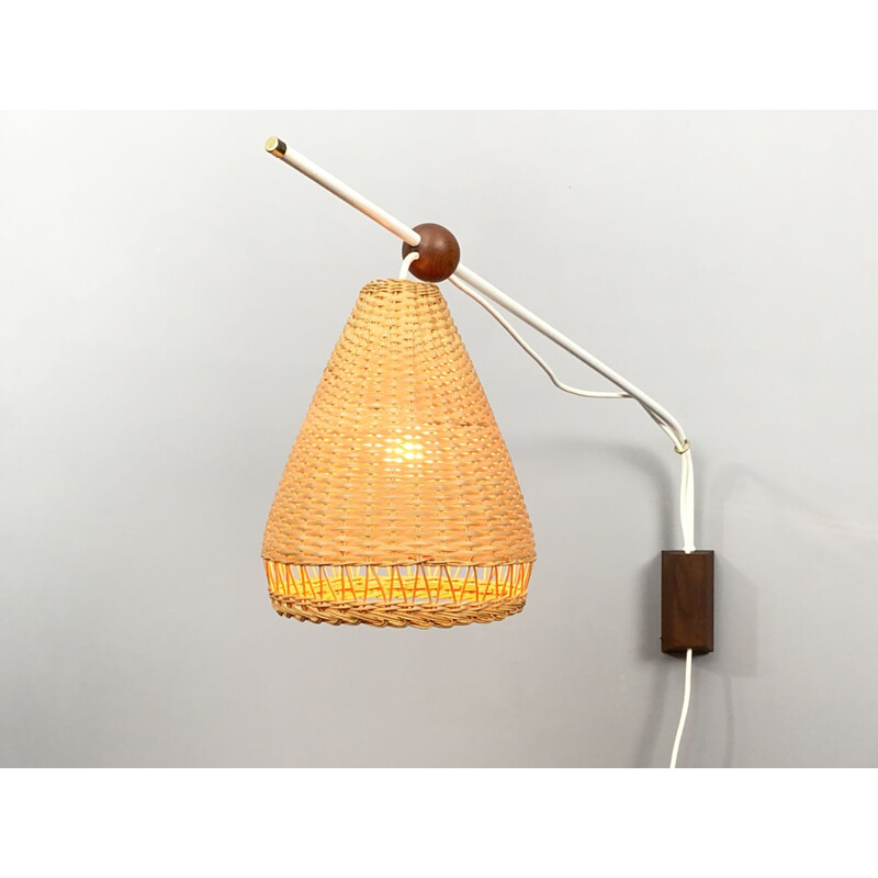 Vintage teakhouten wandlamp, Denemarken 1960