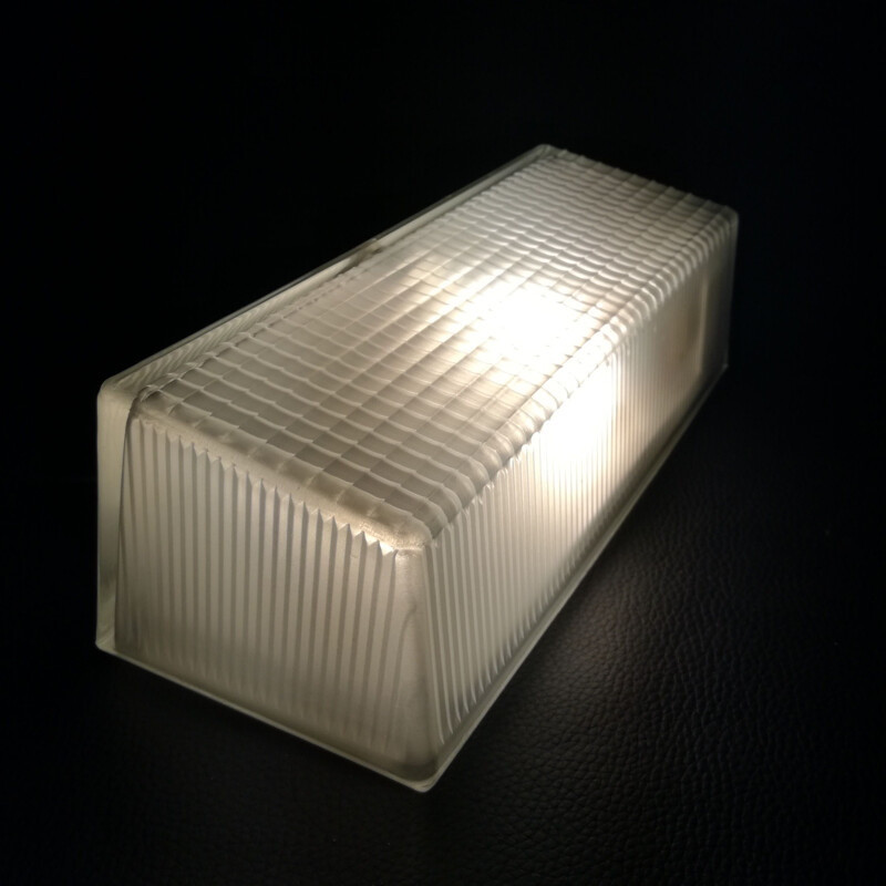 Vintage Holophane glass brick wall lamp