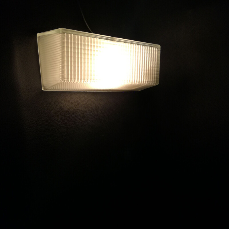 Vintage Holophane glass brick wall lamp