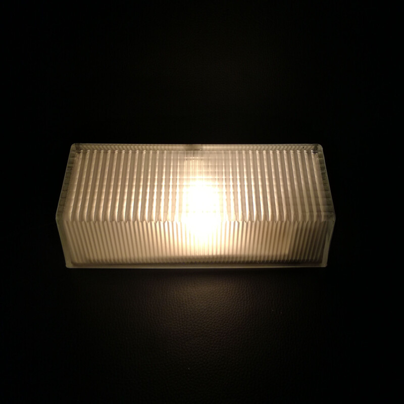 Vintage Holophane glass brick wall lamp