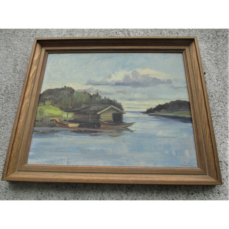 Vintage olieverfschilderij, Zweden 1970