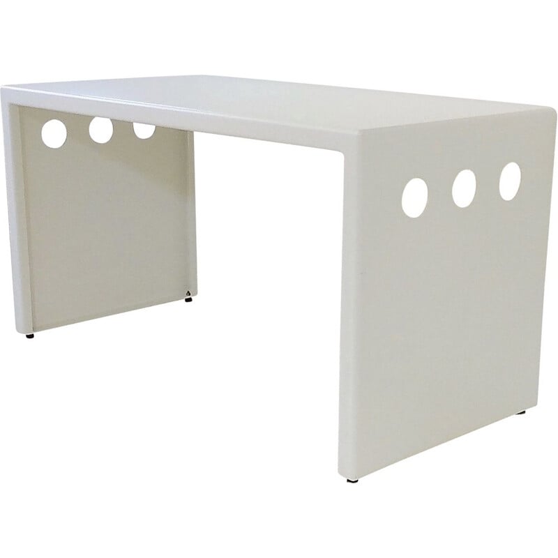 Vintage white lacquered metal console, France 1980