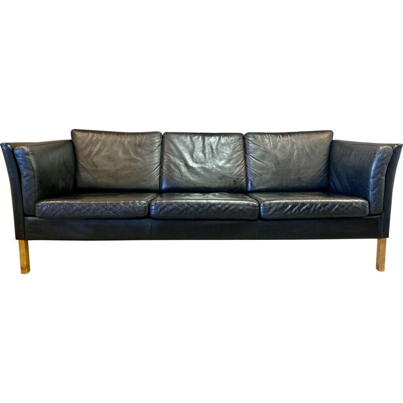 Vintage 3 seater black leather sofa