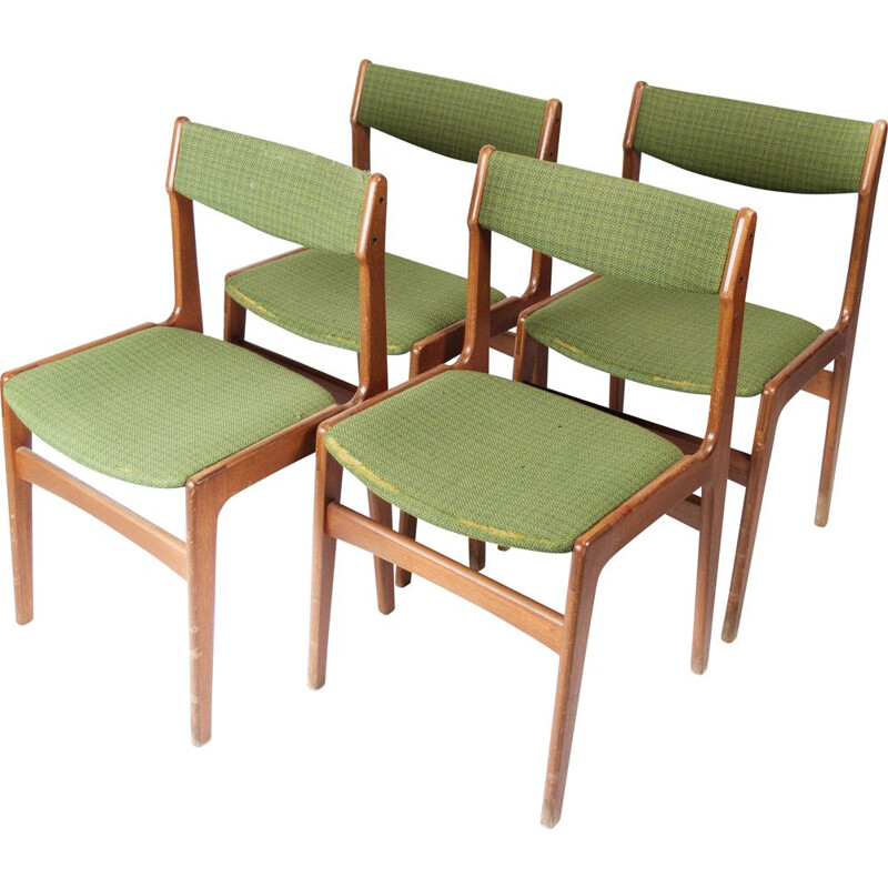 Juego de 4 sillas vintage de teca y tapicería verde de Erik Buch para O.D Møbler, 1960