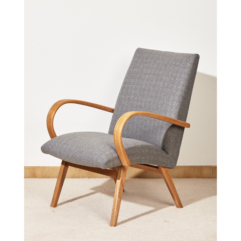 Fauteuil Vintage en bois et tissu, Jindrich HALABALA - 1960