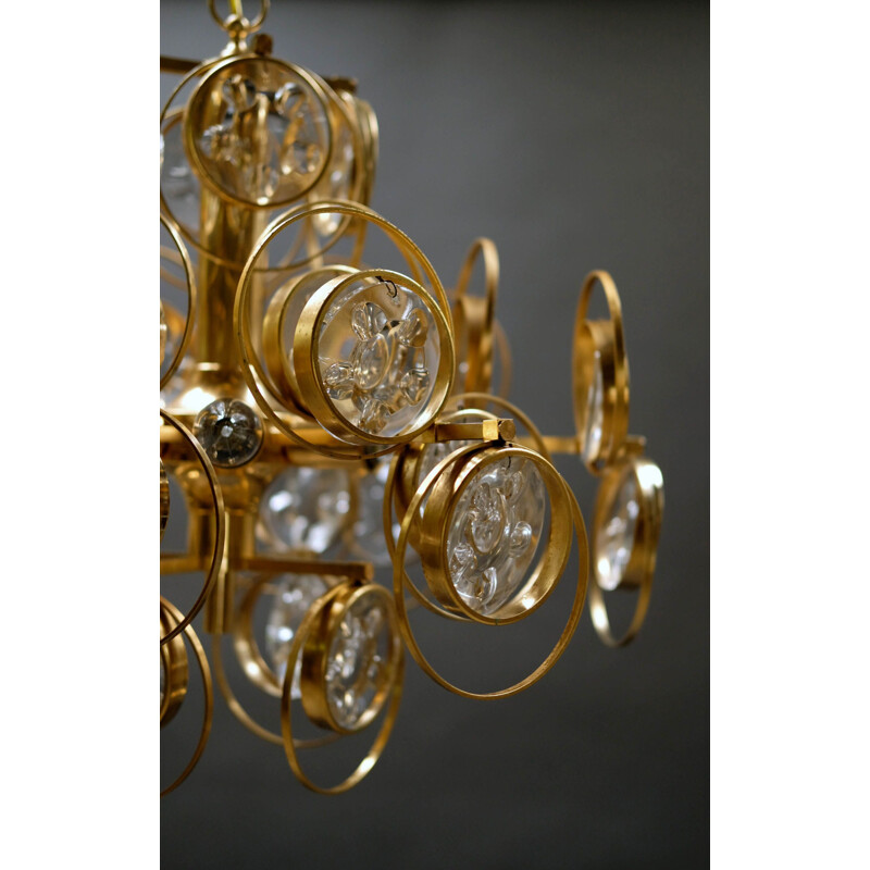 German vintage chandelier in crystal & gold-plated brass by G.Sciolari for Palwa, 1960s