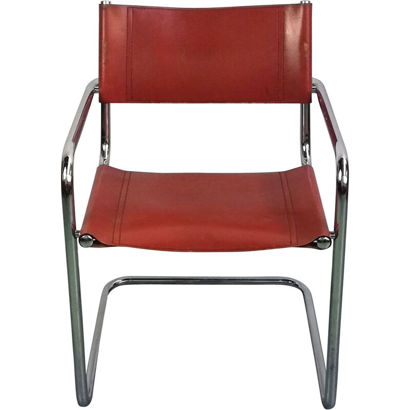 Vintage B34 chair in leather and chromed aluminium by Marcel Breuer