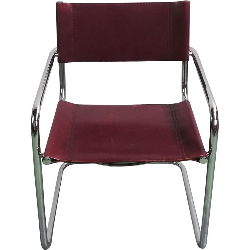 B34 vintage stoel in leer en verchroomd aluminium van Marcel Breuer