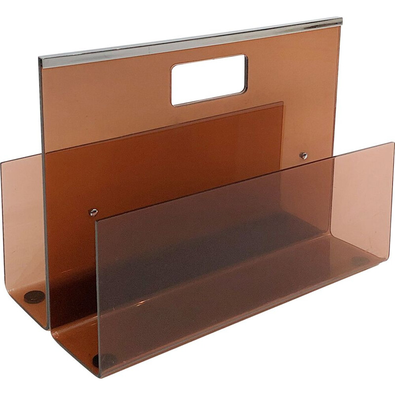 Vintage smoked acrylic magazine rack by Michel Dumas for Roche Bobois, France 1970