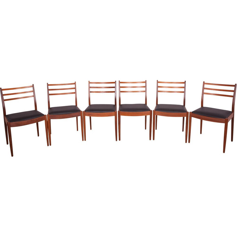 Ensemble de 6 chaises vintage en teck et cuir noir de Victor Wilkins pour G-Plan,1960