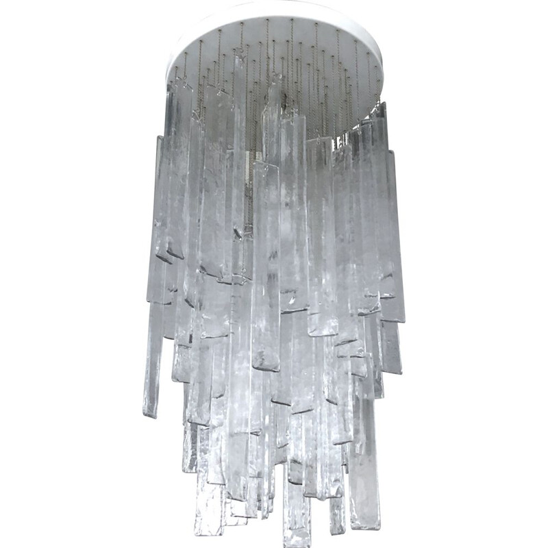 Vintage clear Murano glass elements chandelier for Mazzega, 1970s