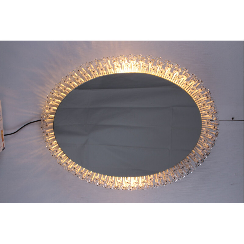 Miroir rond floral éclairé vintage par Emil Stejnar pour Rupert Nikoll, 1950