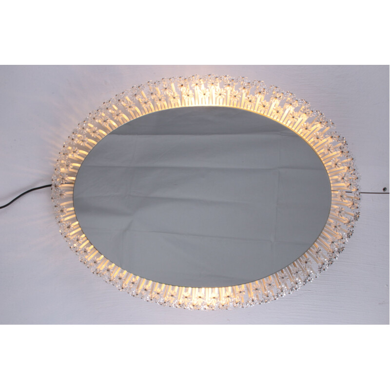 Vintage illuminated floral round mirror by Emil Stejnar for Rupert Nikoll, 1950s