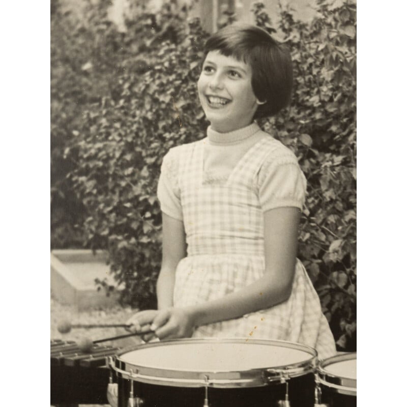 Vintage zwart-wit afbeelding van Giannini Swiss Drums, USA 1940