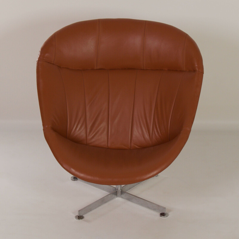 Vintage Modello swivel leather armchair by Rudolf Wolf for Rohé Noordwolde, 1960s