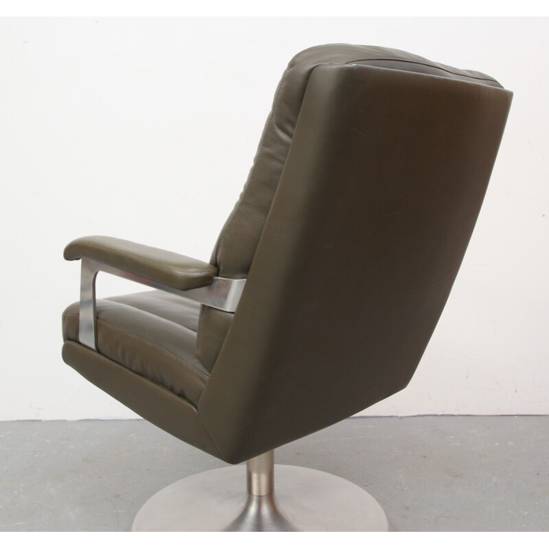 Fauteuil pivotant en cuir vert - 1970