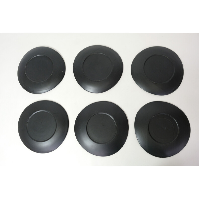 Set of 6 vintage black ceramic plates