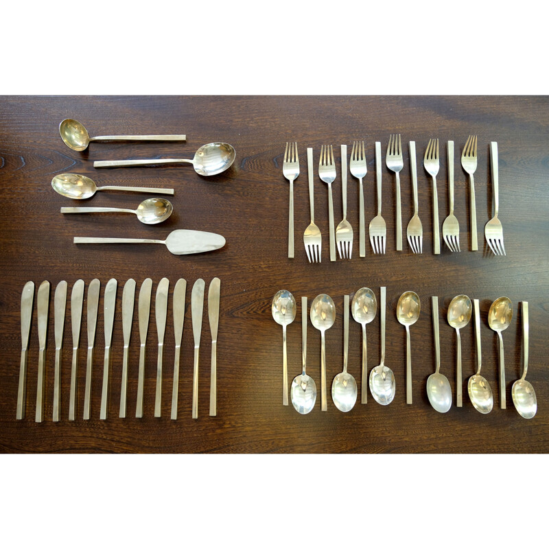 Lot of 41 pieces of vintage bronze flatware by Sigvard Bernadotte for Scanline, 1950