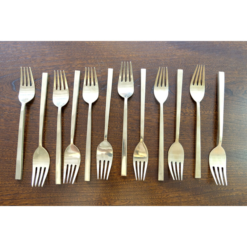 Lot of 41 pieces of vintage bronze flatware by Sigvard Bernadotte for Scanline, 1950